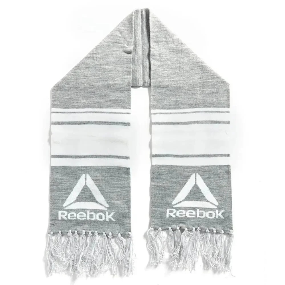 Reebok‎ Light Grey Rally Scarf With Logo fringe Bottom NWT